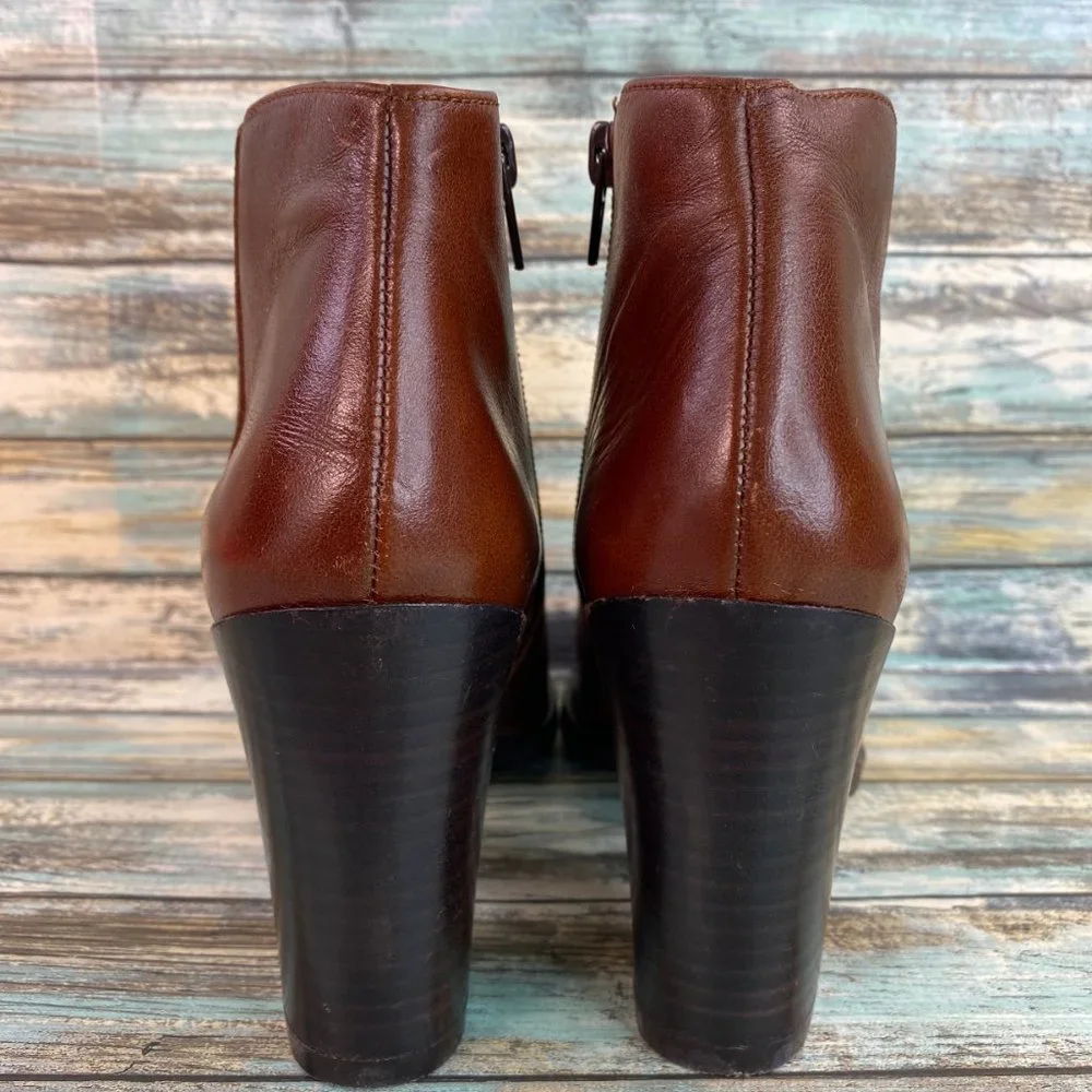 Kanna Womens Brown Leather Ankle Boot Size 5.5-6M Zip Up Block Heel Booties